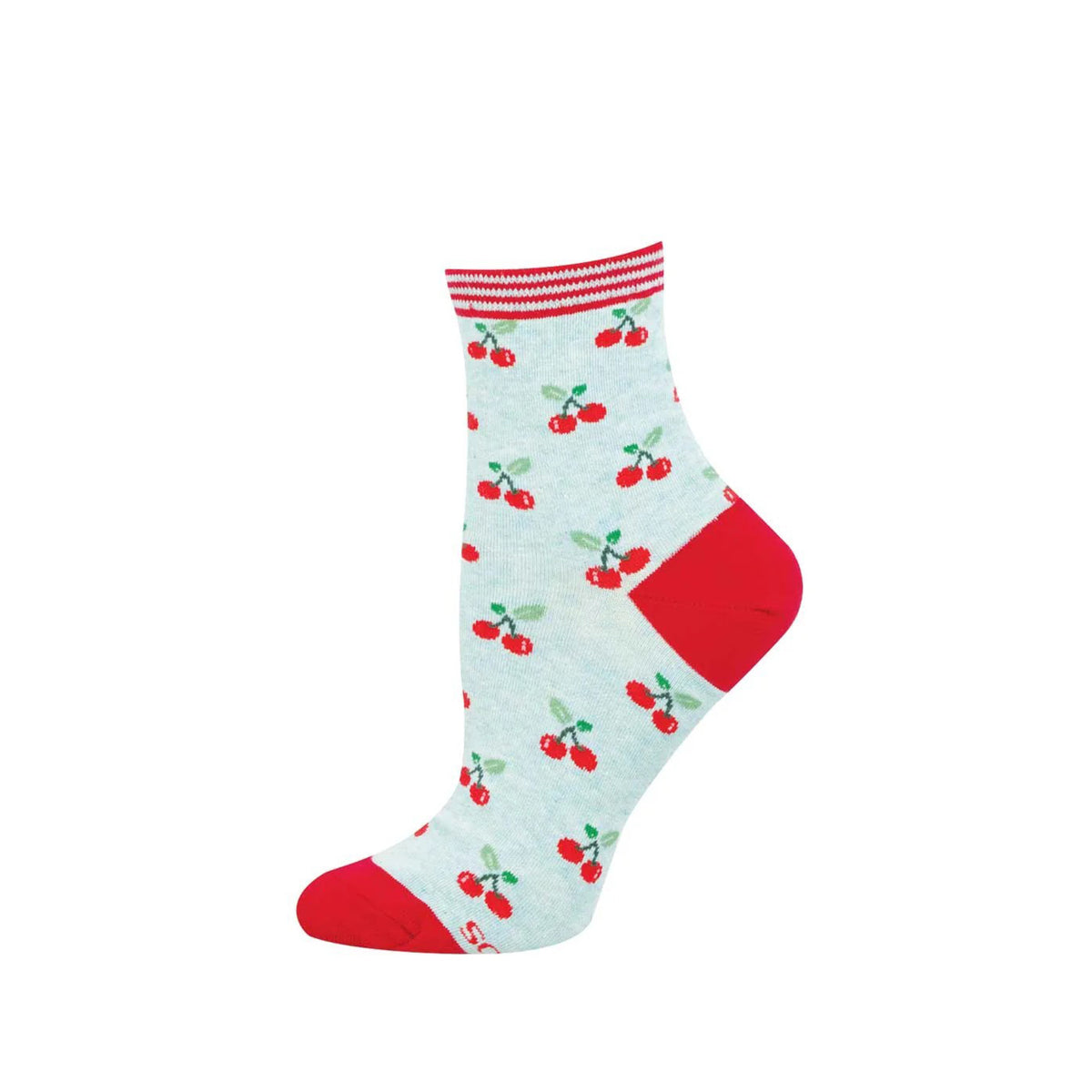 Sock with cherry pattern on a white background