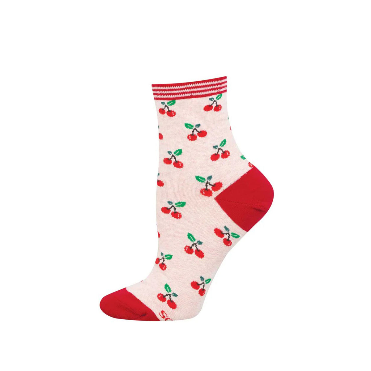 Sock with cherry pattern on a white background