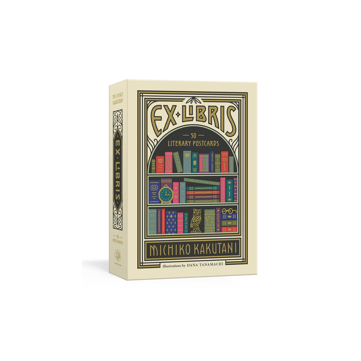 Box of Ex-Libris literary postcards with book illustration on a white background
