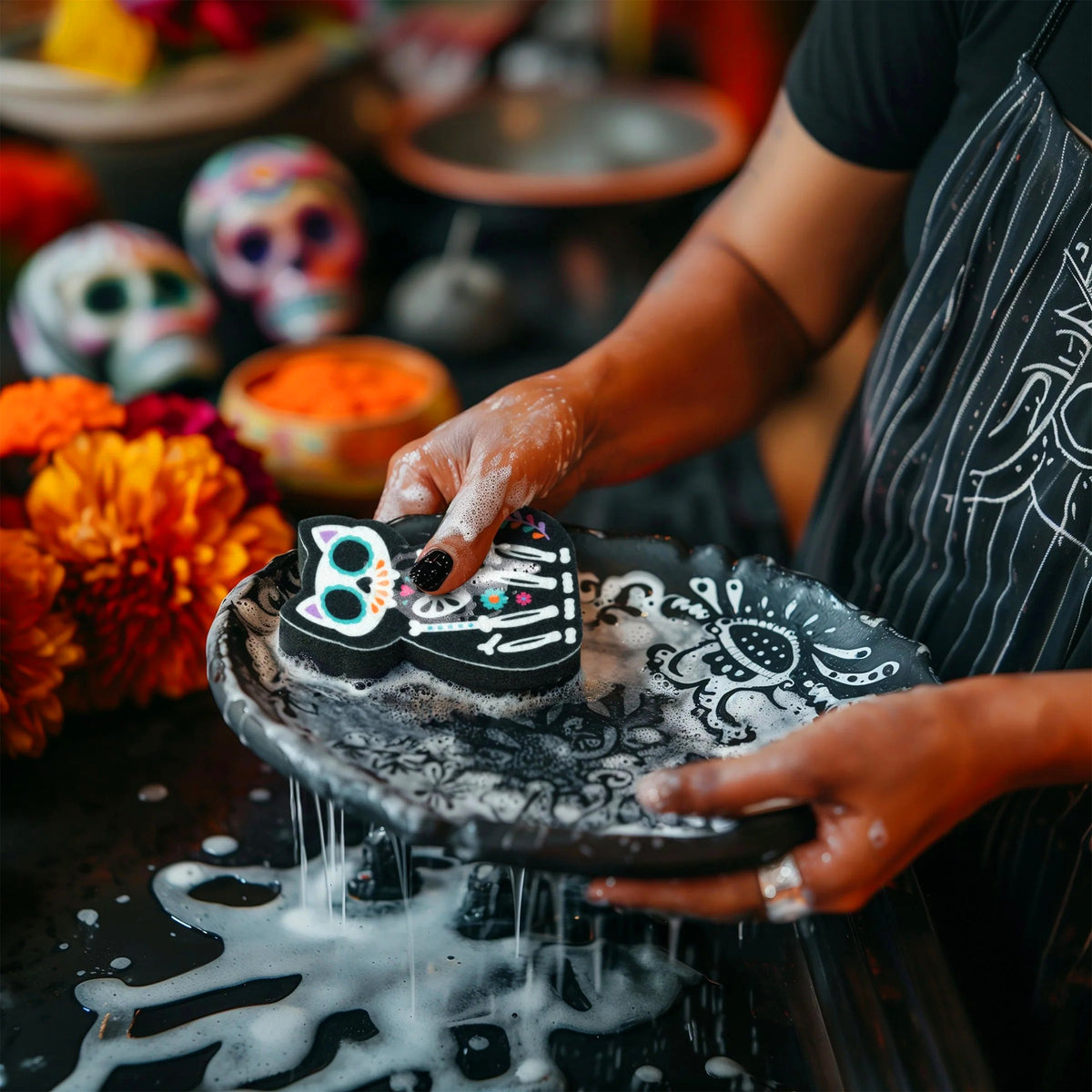 FELINE CLEAN DAY OF THE DEAD SPONGE SET