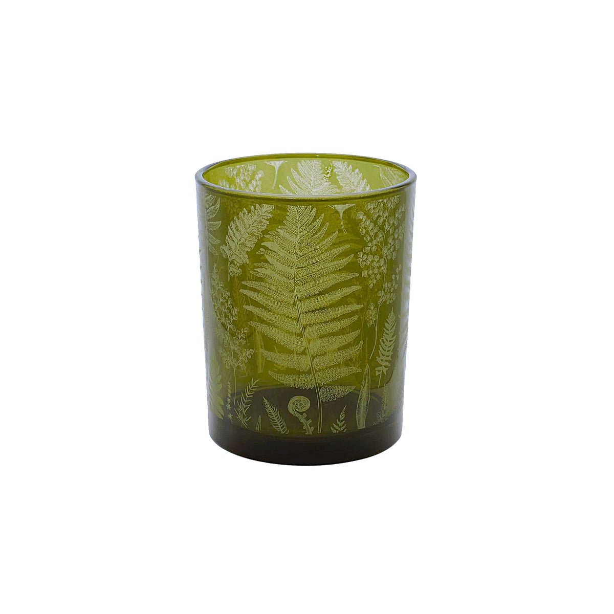FERN LEAF PRINT GLASS CANDLE HOLDER