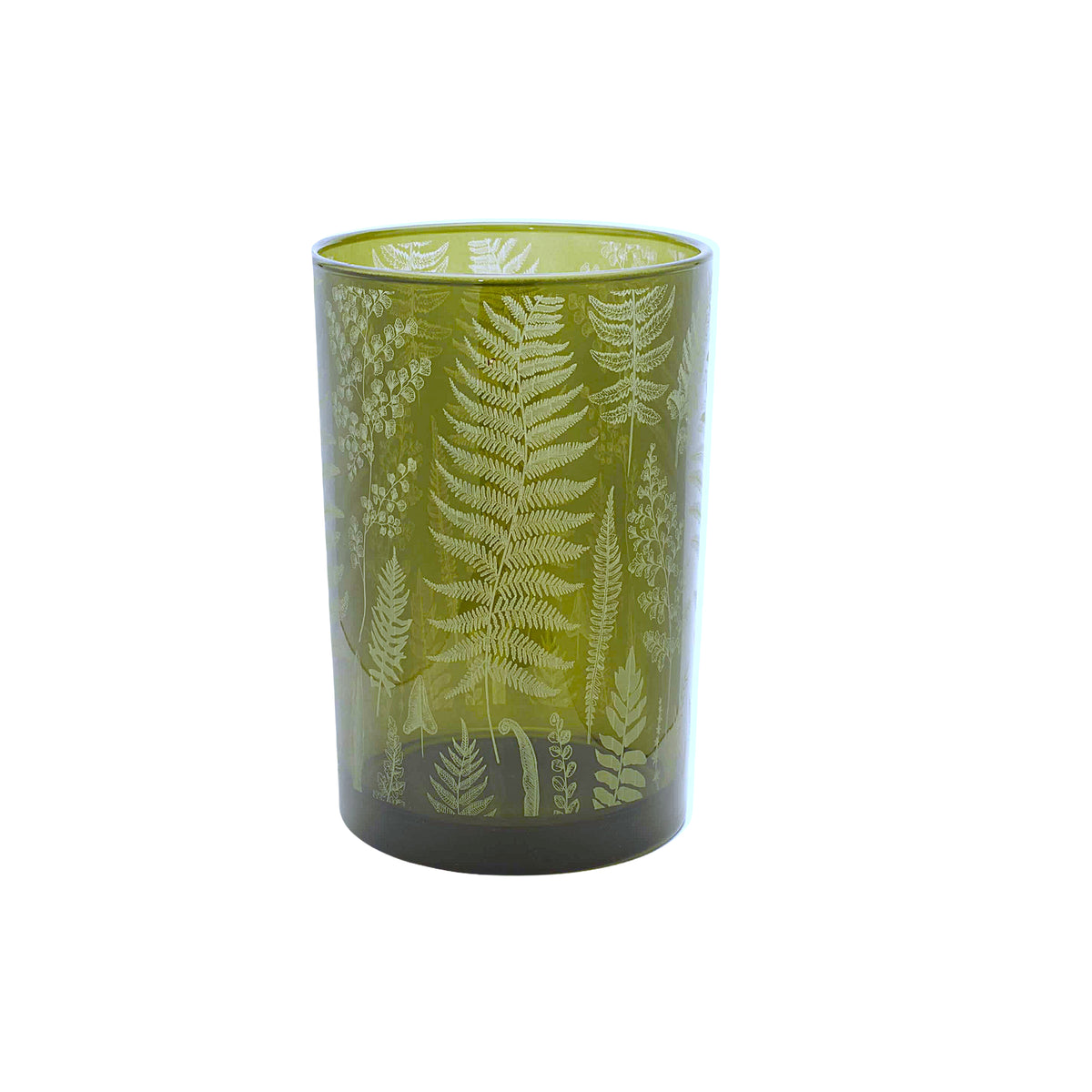 FERN LEAF PRINT GLASS CANDLE HOLDER