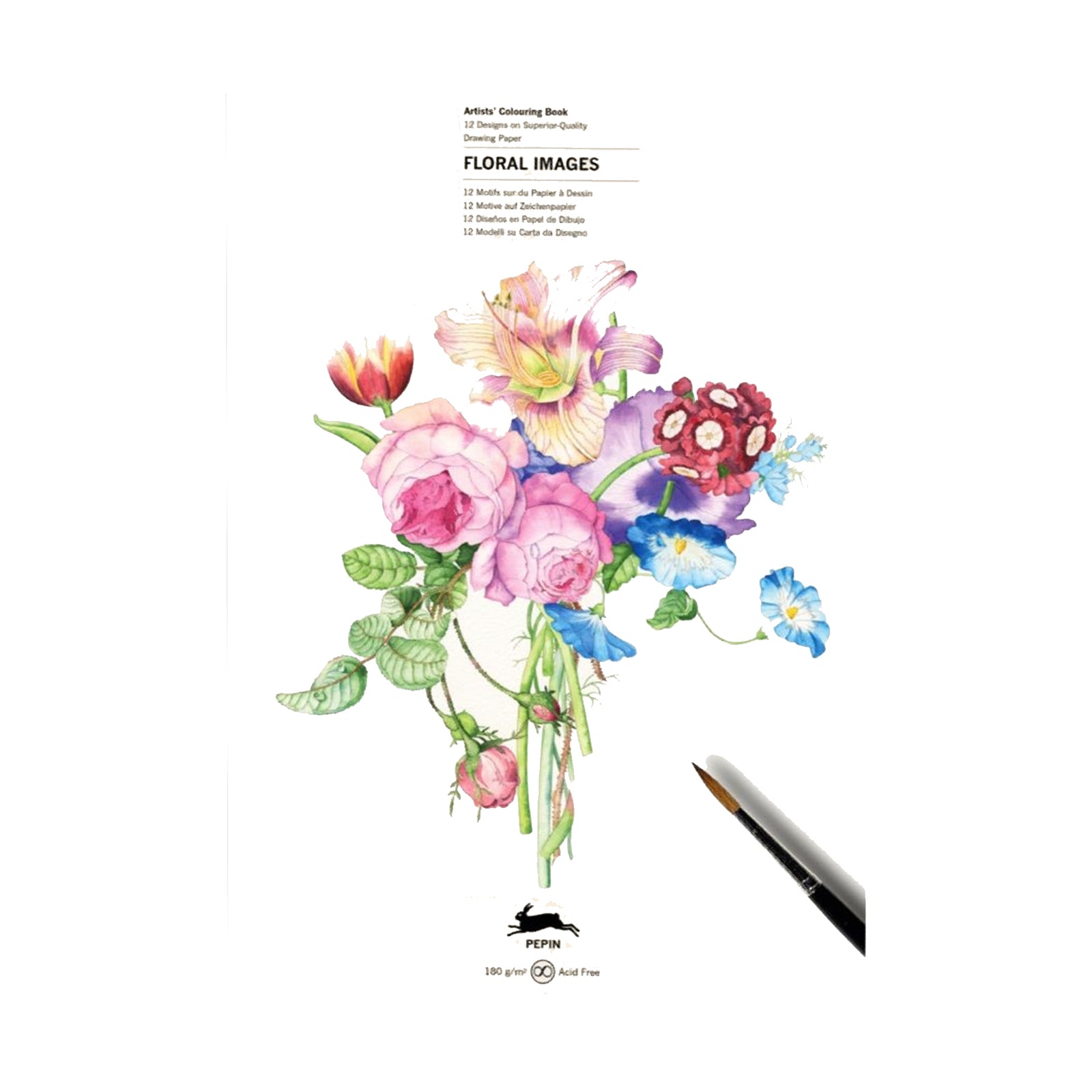 Floral images coloring book with a pen on a white background