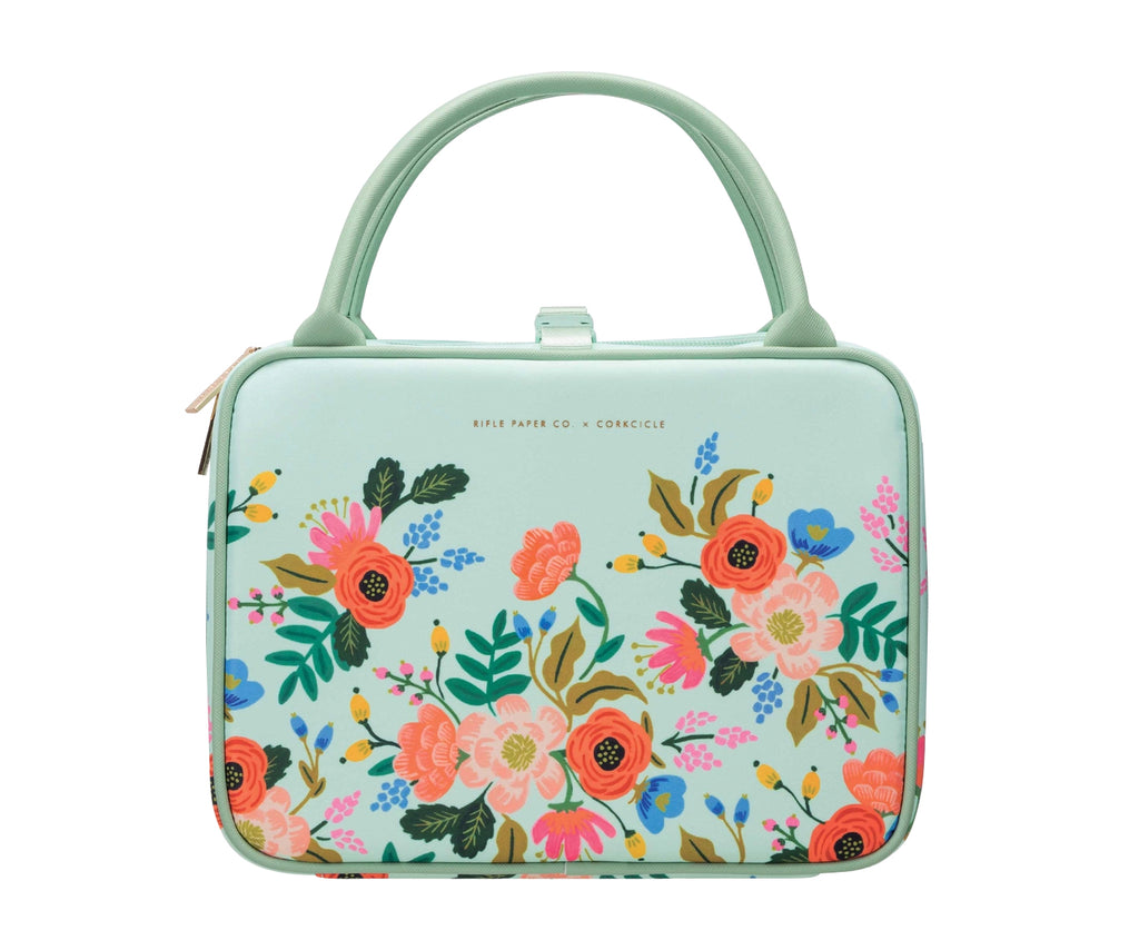 Take your lunch to go with this light and practical insulated lunch box. Features a pretty floral design, gold zipper hardware, and a strap to clip on your matching canteen. Inside you’ll find a mesh zipper pocket and a food-safe lining. 10.5" L × 7.75" W × 4" H.