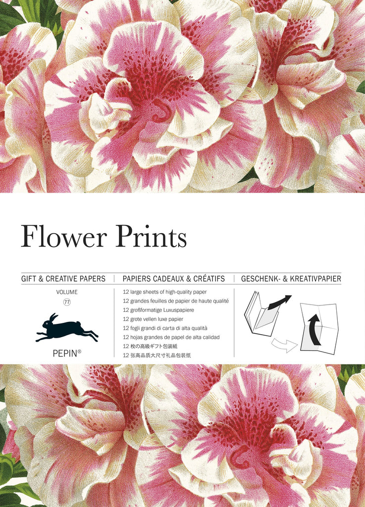 This exceptionally beautiful gift and creative paper book contains twelve large sheets of very high-quality wrapping paper, each with a full-color, vintage style botanical flower print. Sheets can easily be removed from the book by tearing along a perforated line. Each sheet measures 19.5" x 27.5".
