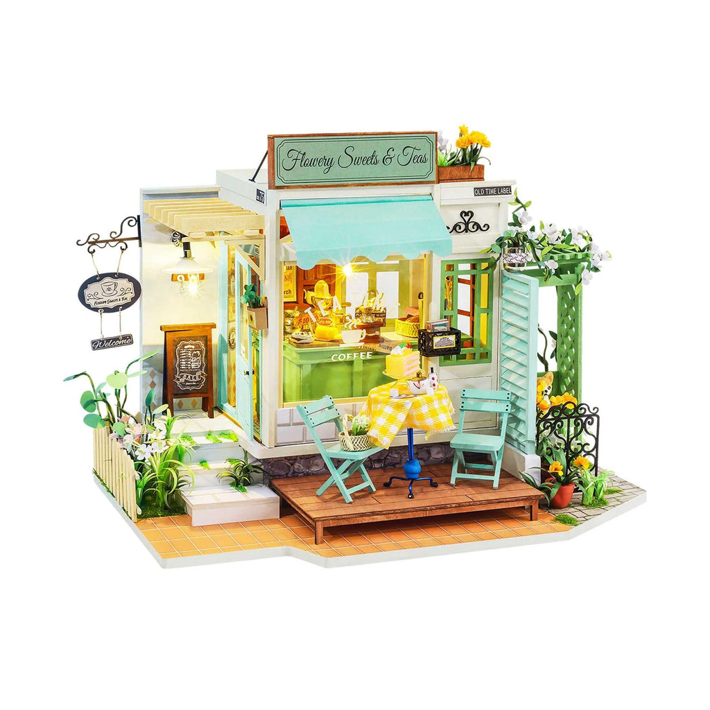 This miniature kit will help you create Flowery Sweets & Teas, a delightful, tiny house with extraordinary details! Enjoy constructing and personalizing this mini world, then place on display to enjoy for years to come. Ages 14+. Features real LED lights. Assembled Size: 8.66" x 5.87" x 6.69 inches.