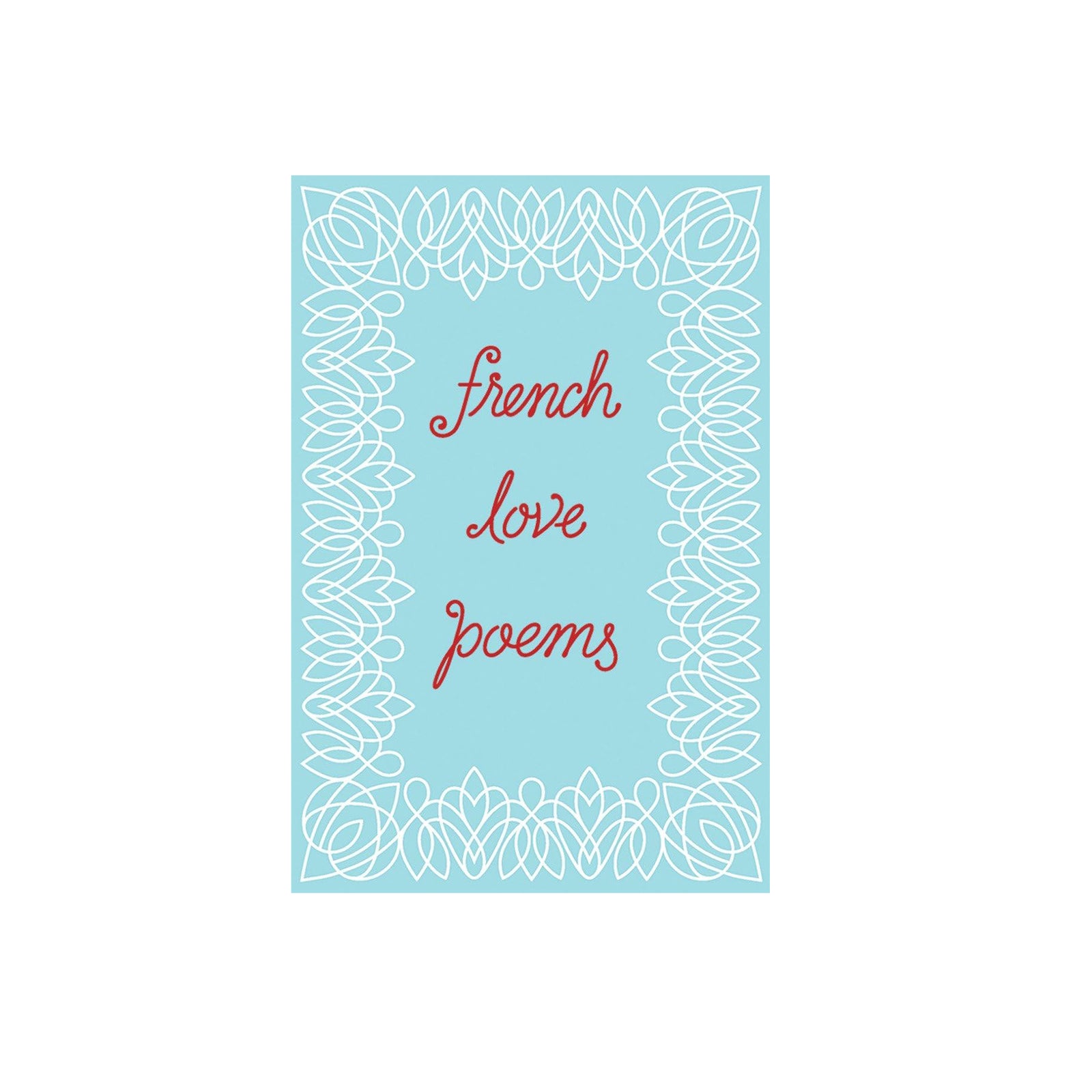 Book cover with 'French Love Poems' text on a light blue background