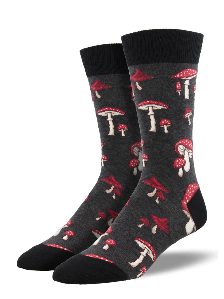 Always be the most 'fun-guy' in the room with these smile-inducing toadstool socks. We guarantee there won't be mush-room in your sock drawer for any lesser socks once you wear this comfy, natural cotton pair. Sock size 10-13 fits U.S. men’s shoe size 7-12.5 Fiber Content: 62% Cotton, 36% Nylon, 2% Spandex.