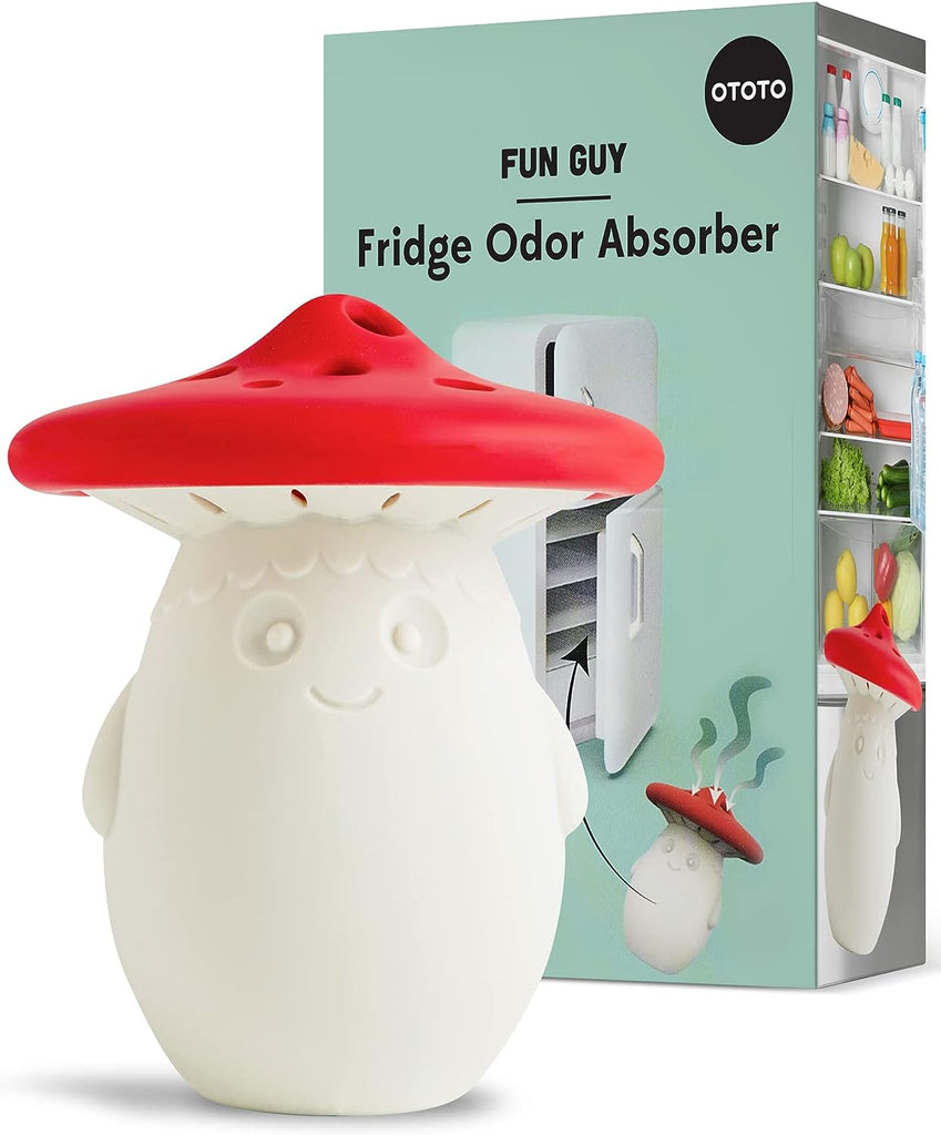 Adorkable Design! Add a bit of personality to your fridge with Fun Guy, the adorable mushroom-shaped fridge odor eliminator. Made of dishwasher-safe and heat resistant silicone material, he is safe to use around food. His fun yet functional design makes this kitschy gadget a kitchen must-have! Dimensions: 3.5" x 2.5".