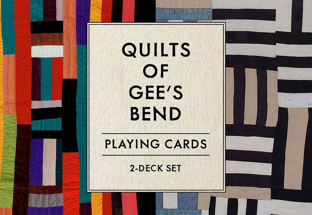 The vibrant colors, playful geometric shapes, and organic improvised patterns that define the Gee’s Bend quilting aesthetic have garnered increasing attention and admiration in recent years. Shuffling through the colorful playing cards of this deluxe boxed set, it’s easy to see why. Two 54-card decks. 