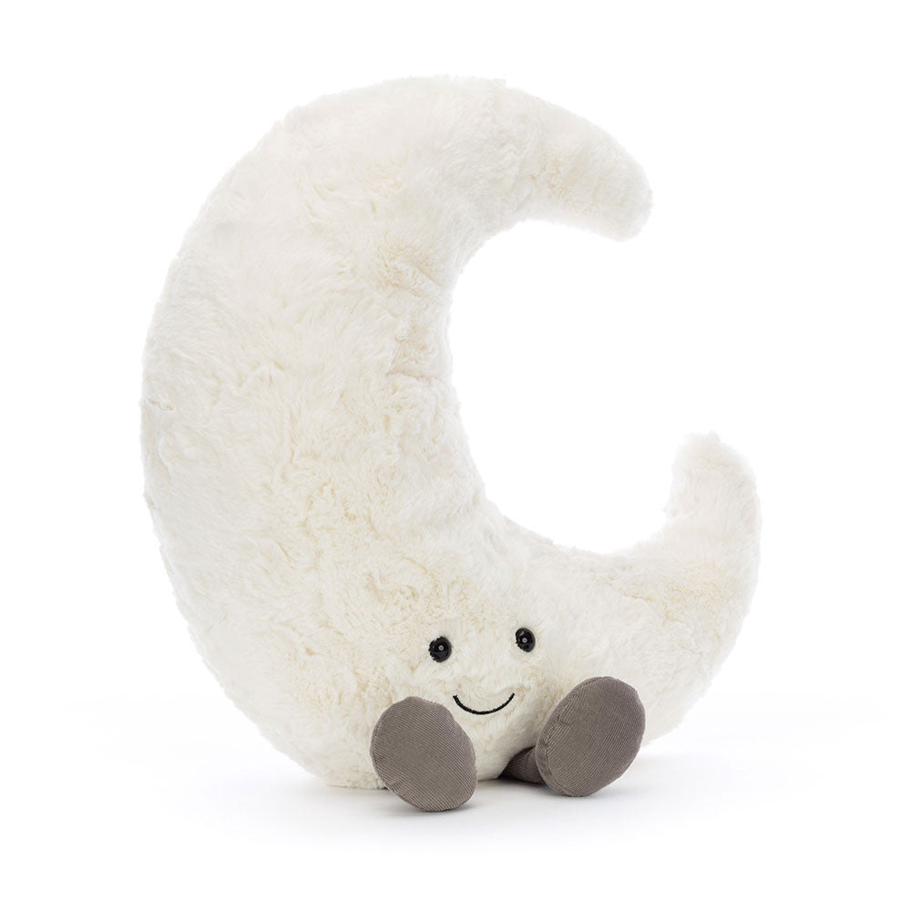 Gorgeously textured with velvety craters, this giant-sized Amuseables Moon is full of fun! A midnight matey for bedtime hugs, this pearly-white pal is curvy and cuddly. A magical crescent and a marvelous present. Dimensions approx: 38" x 38" x 18" Please do not leave in a cot/crib due to its size, Suitable from birth.