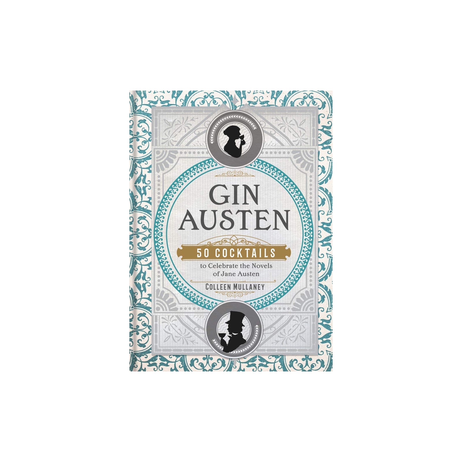 Book titled 'Gin Austen: 50 Cocktails' with decorative cover on a white background