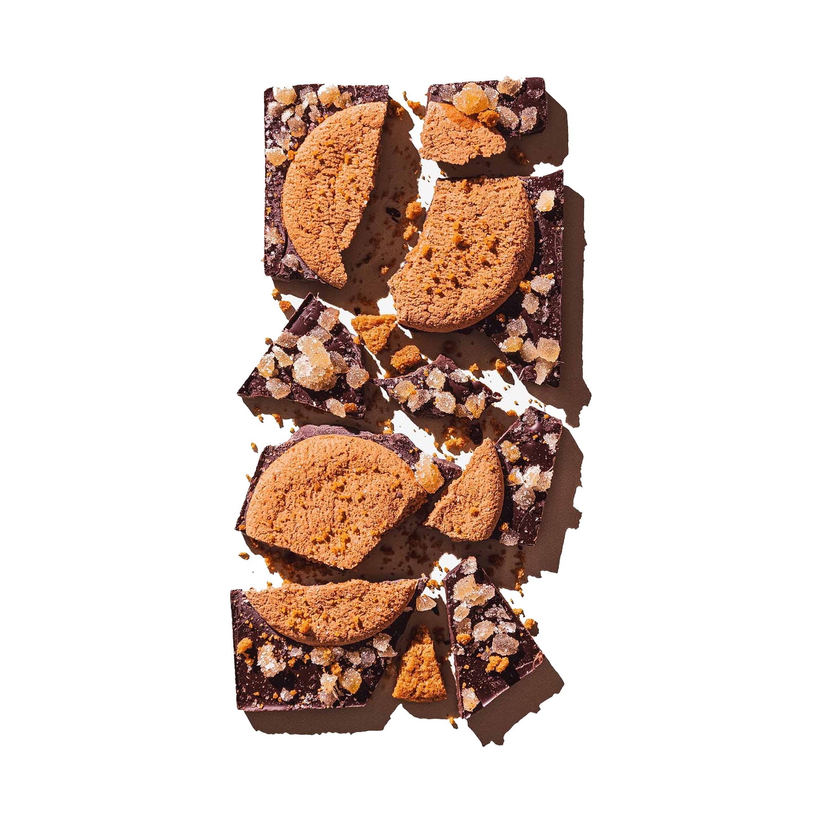 Packaged gingerbread chocolate bar with a decorative black and gold wrapper on a white background.