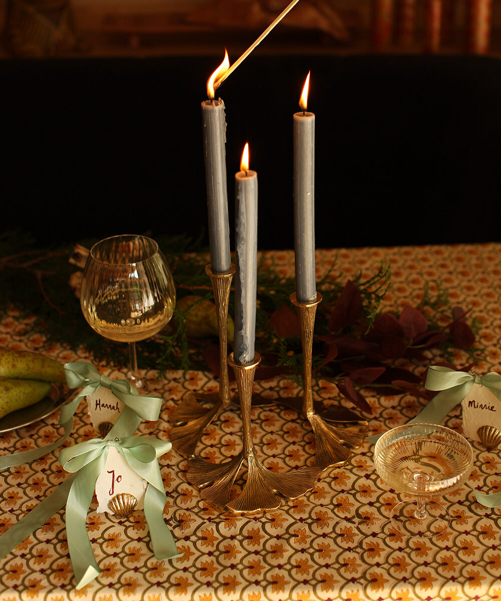 RECYCLED BRASS TRIPLE GINKGO LEAF CANDLE HOLDER