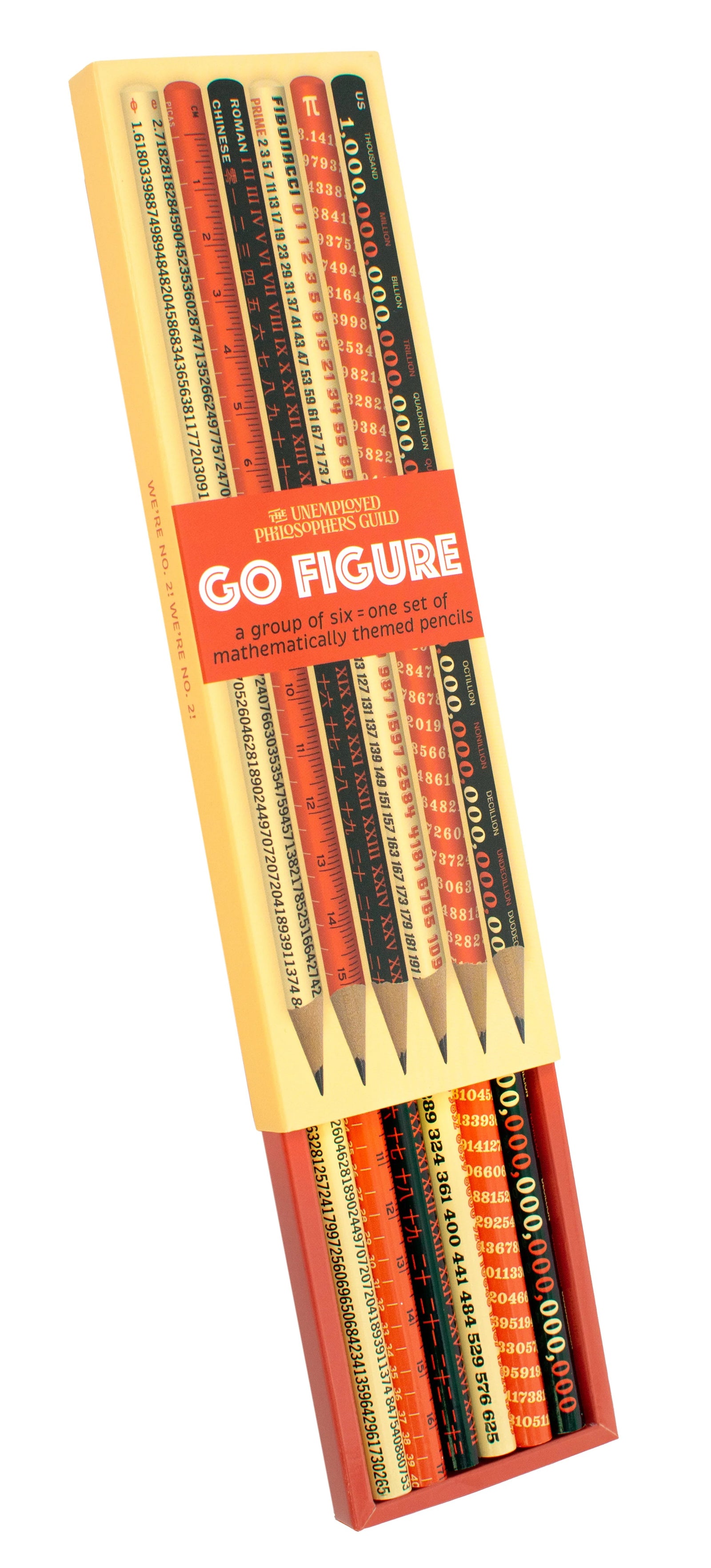 Let x be your favorite set. Take these handsome pencils everywhere there's calculating, factoring, or figuring... After all, when's the last time someone checked your math? Go figure. Set of 6 math-themed pencils Box dimensions: 2" x 7" x 0.5"