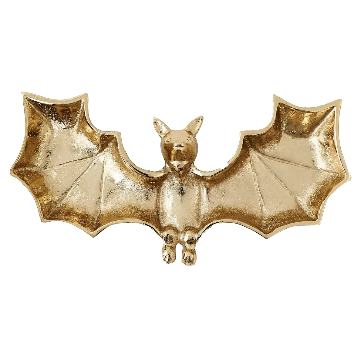 Gold bat-shaped  decorative tray on a white background