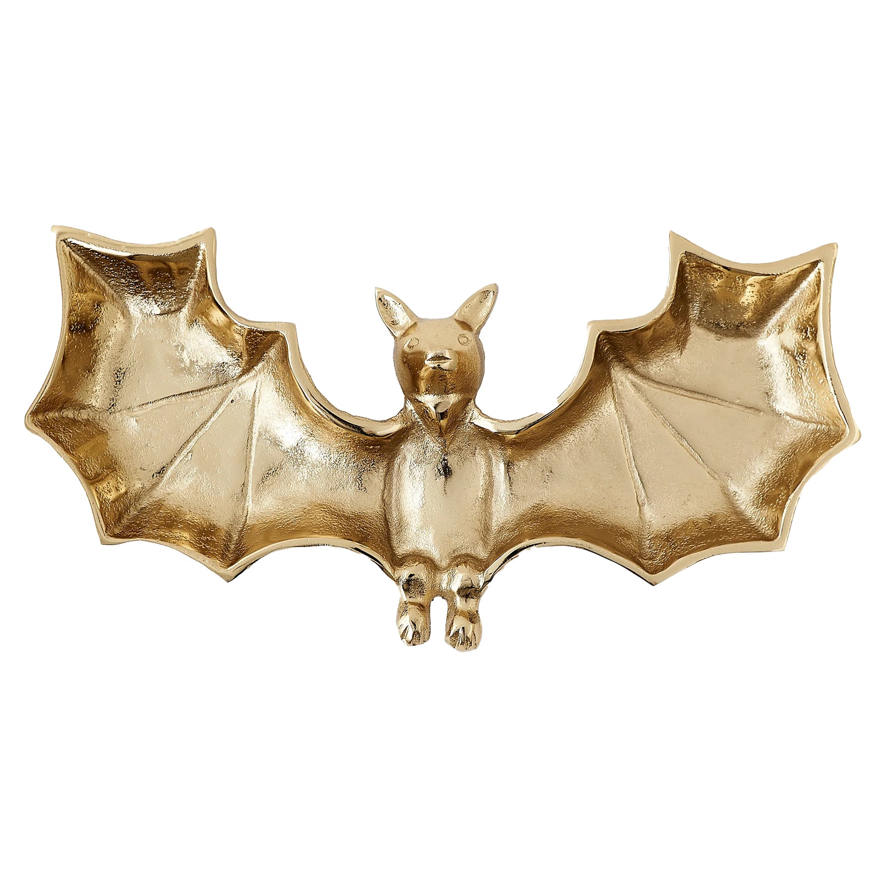 Gold bat-shaped  decorative tray on a white background