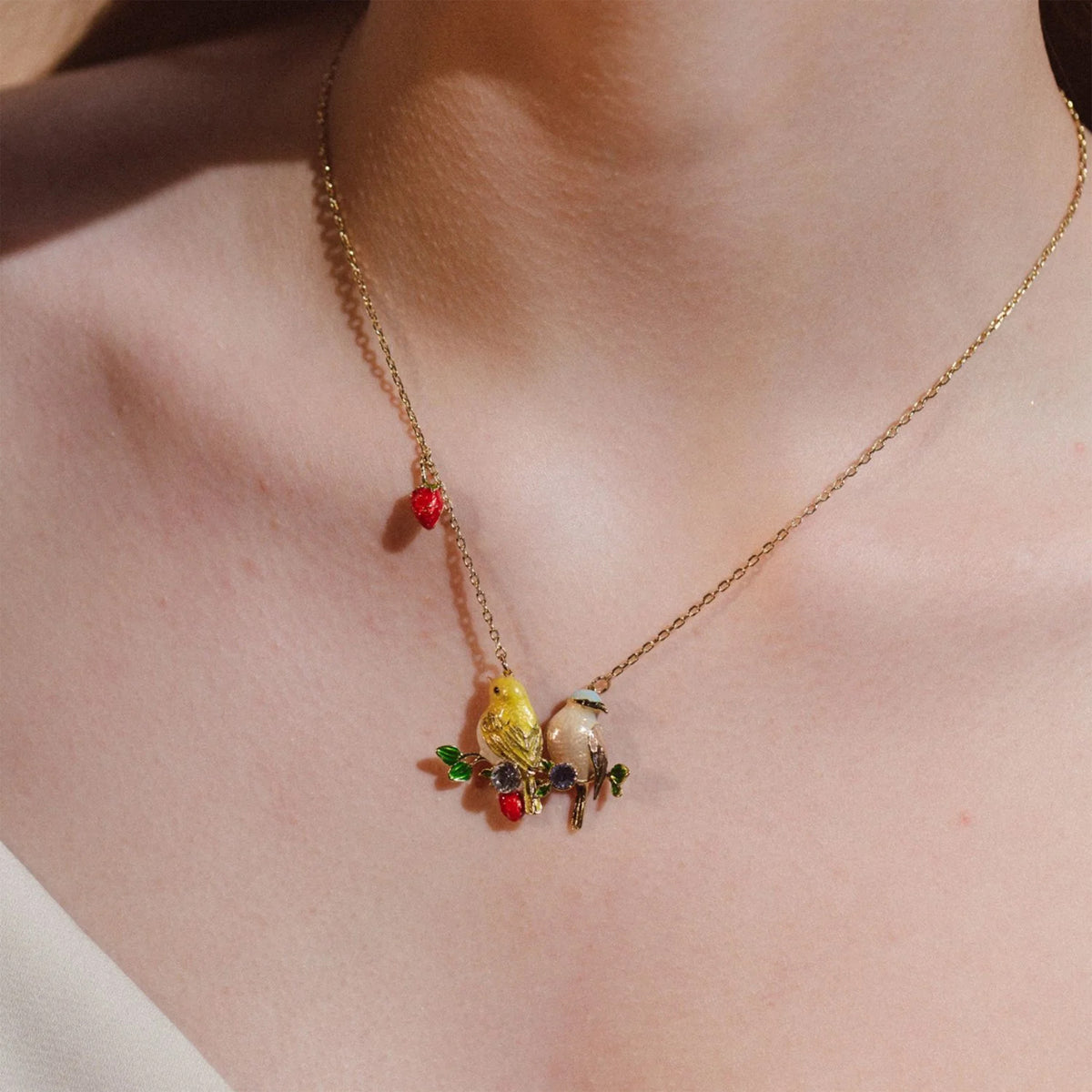 GOLDCREST AND COAL TIT IN HARMONY PENDANT NECKLACE