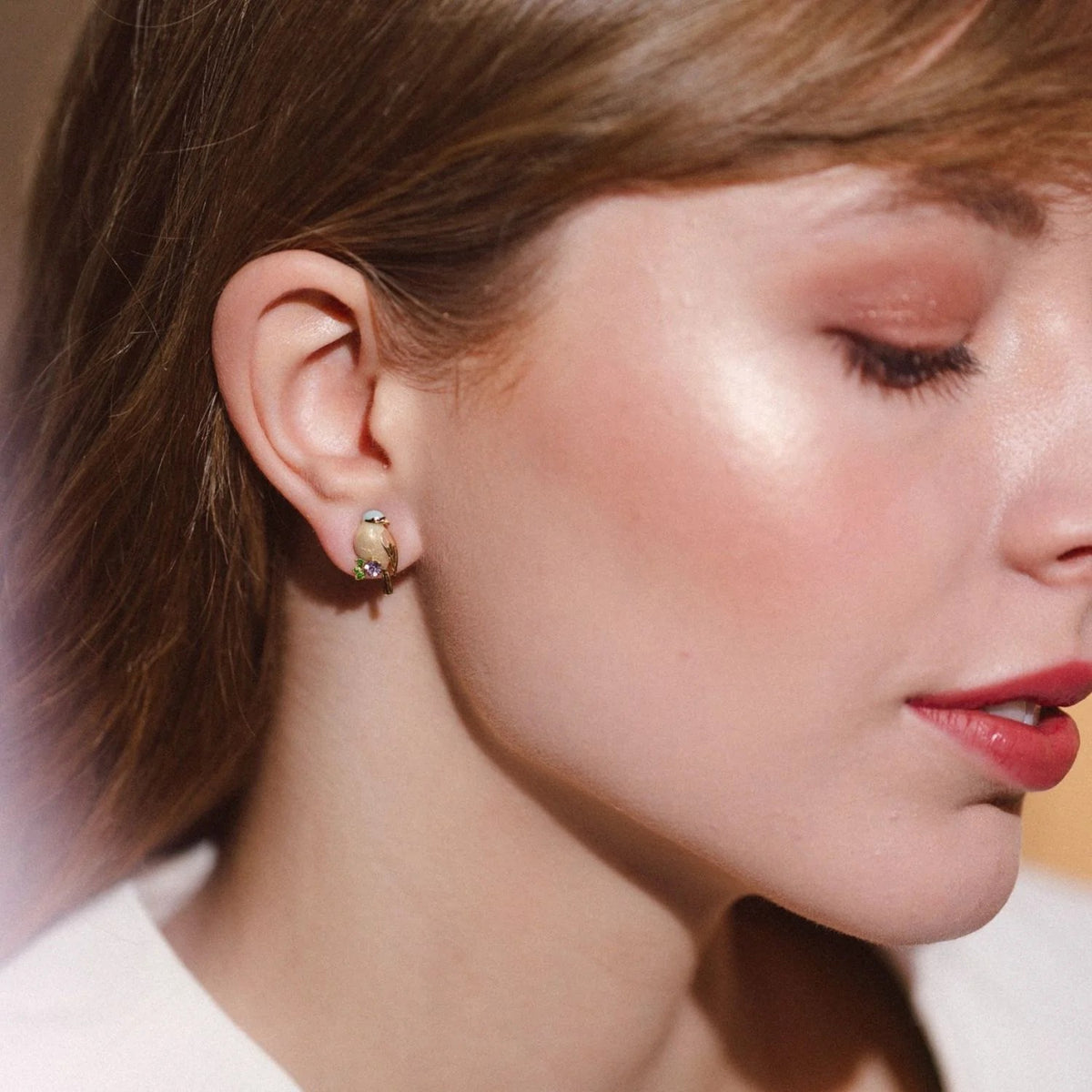 GOLDCREST & COAL TIT MISMATCHED STUD EARRINGS