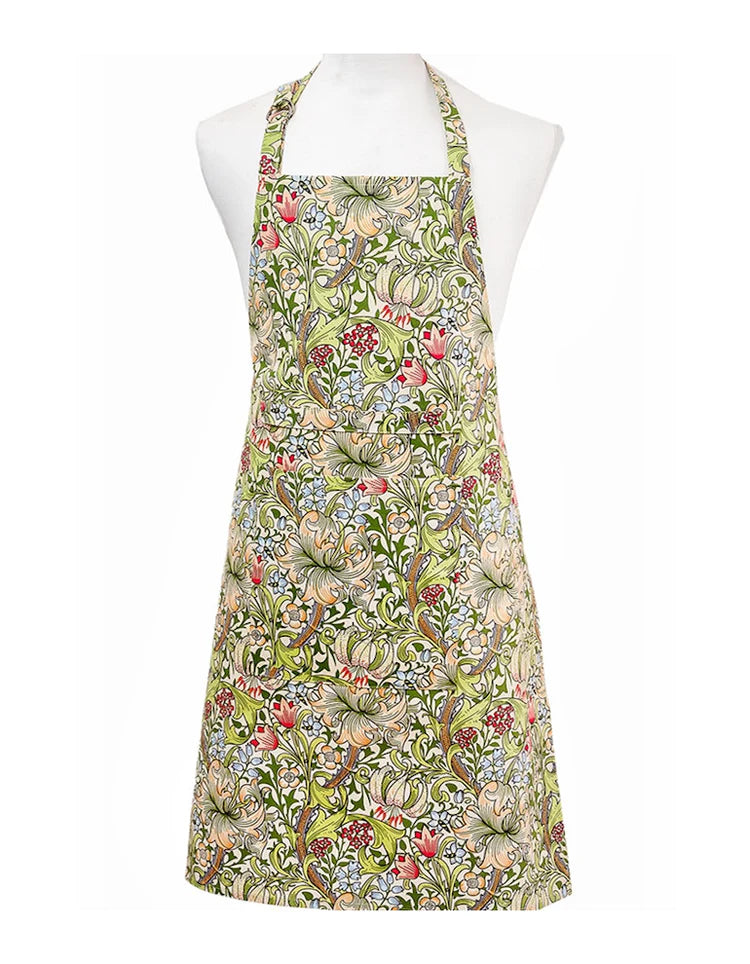 This cotton apron features William Morris' timeless 'Golden Lily' design. William Morris (1843 - 1896) was one of the most significant cultural figures of Victorian England and is widely regarded as the figurehead of the Arts & Crafts design movement of that time. 100% cotton.