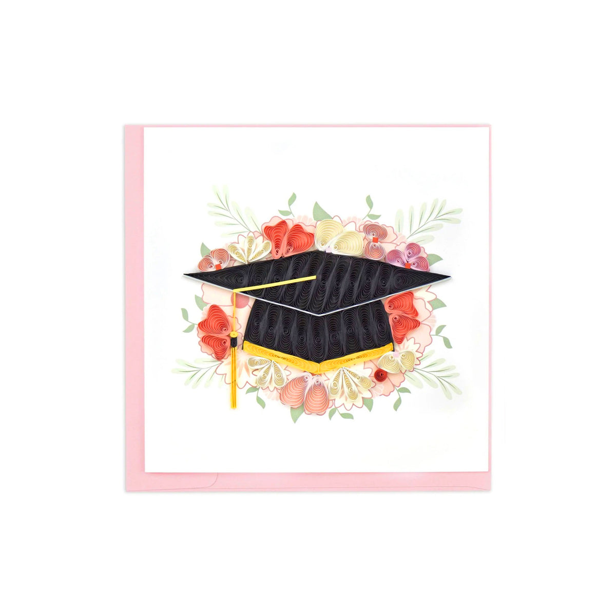 Greeting card with a Graduation cap with flowers on a white background