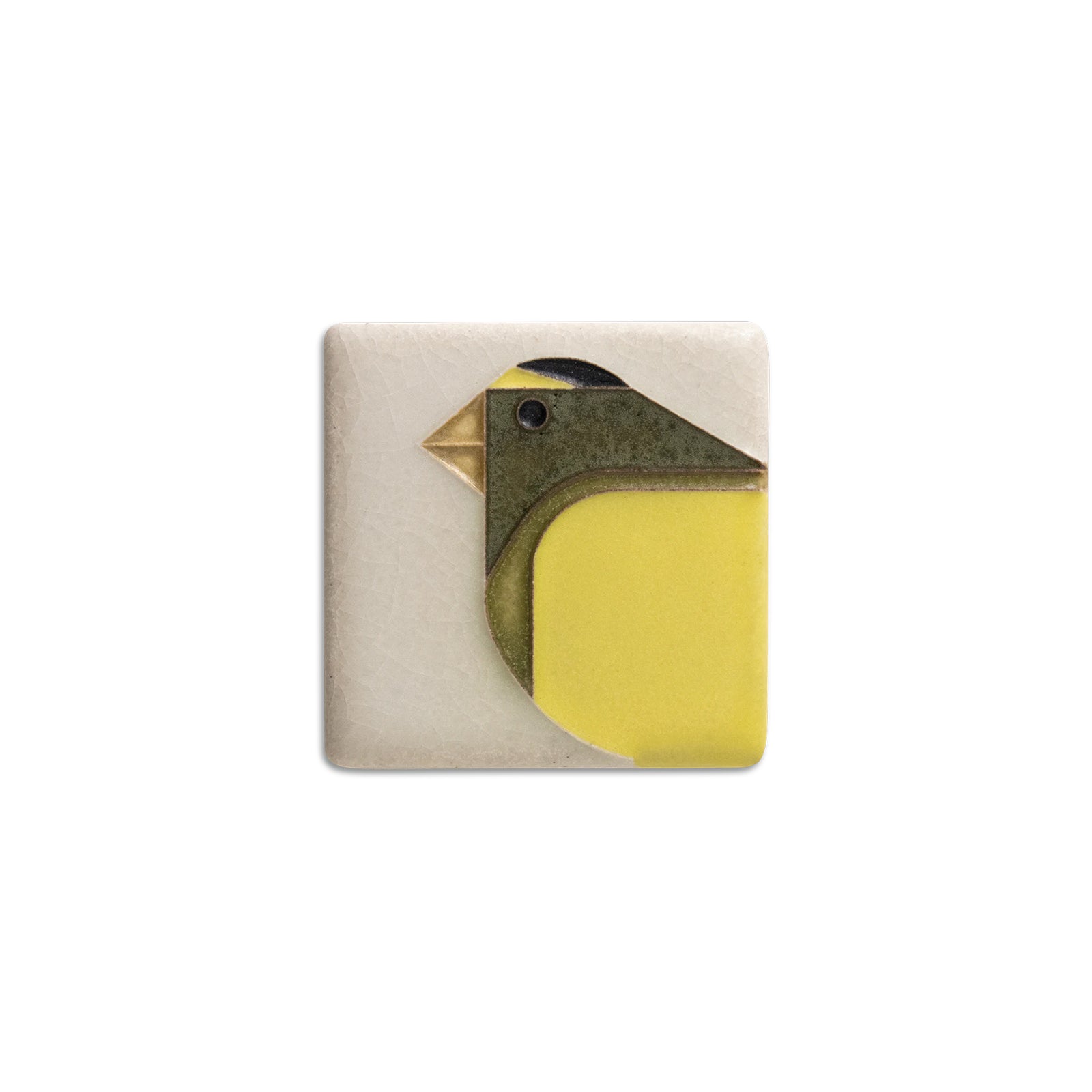 Square ceramic tile with a stylized bird design on a beige background