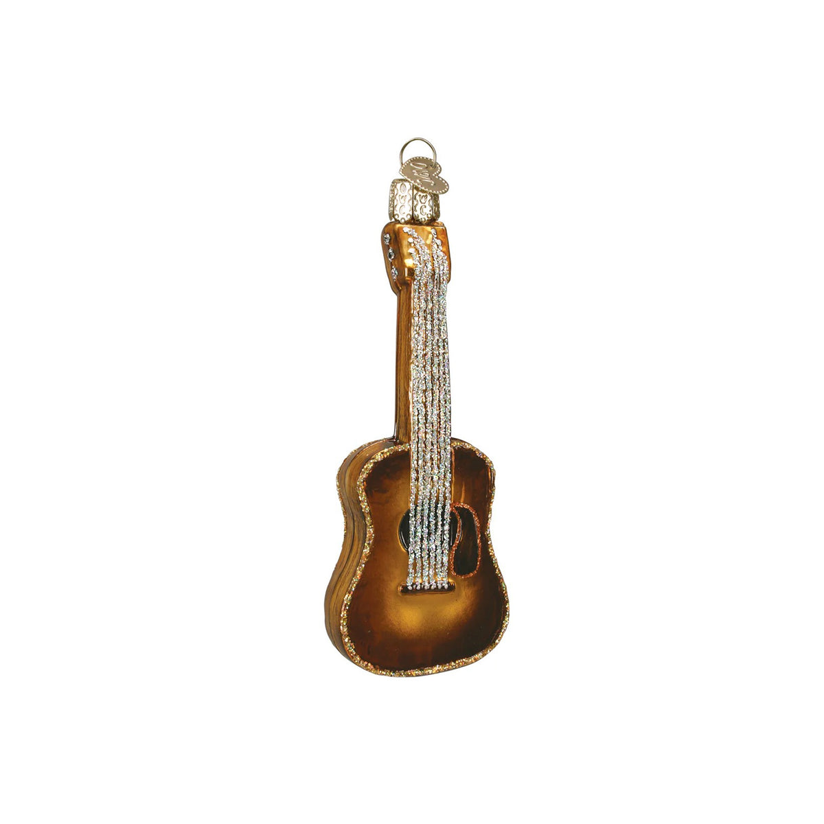 Decorative guitar ornament with rhinestone details on a white background