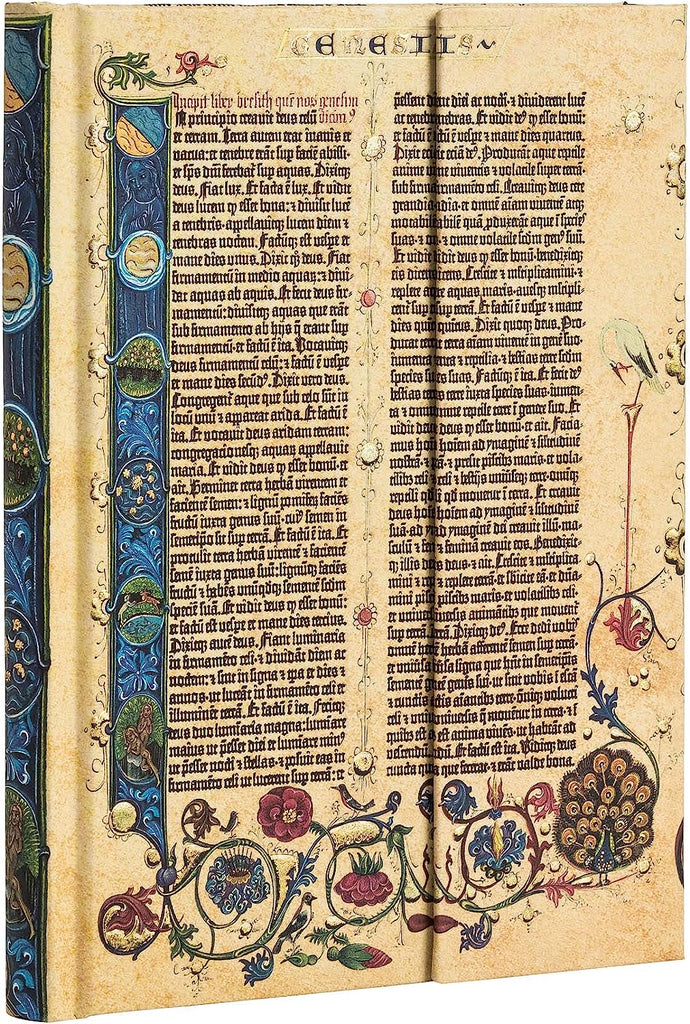 Only 49 copies of the Gutenberg Bible survive today, one of which is housed in The Huntington's Library collections. This handy lined journal celebrates this print marvel with a cover richly decorated with excerpts from the Gutenberg bible, reimagined by German artist Gisela Maschmann. 144 lined pages. 5" × 7". 