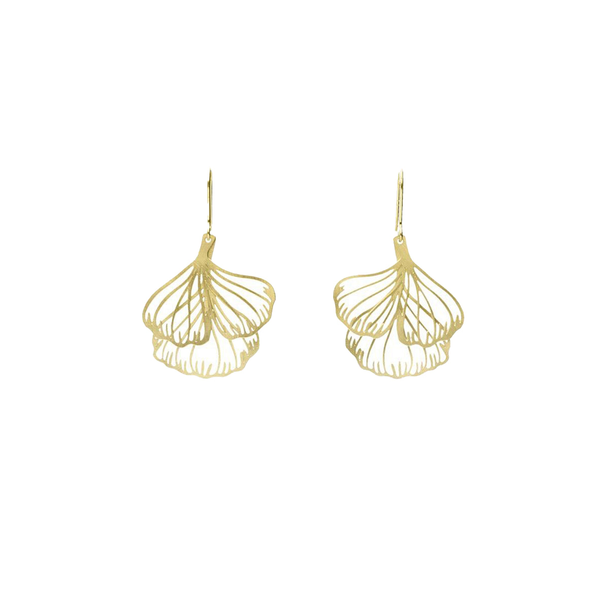 DOUBLE GINKGO LEAF EARRINGS - GOLD
