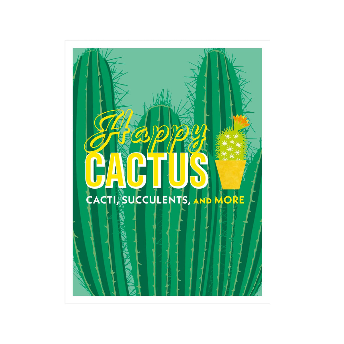 Book cover with cactus illustration and 'Happy Cactus' text on a green background