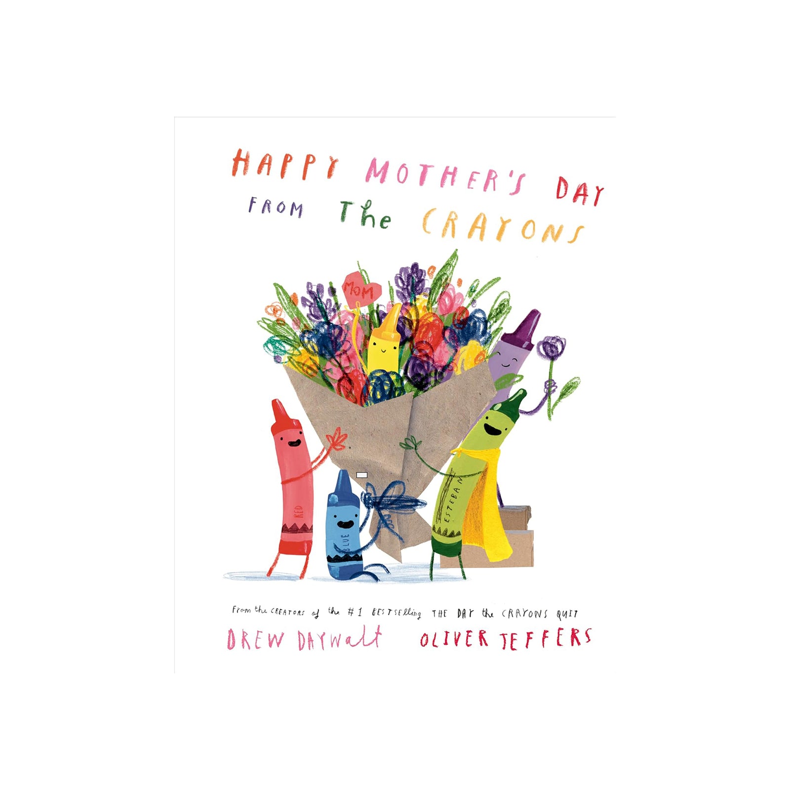 Book cover with colorful crayons and flowers, featuring 'Happy Mother's Day from The Crayons' text.