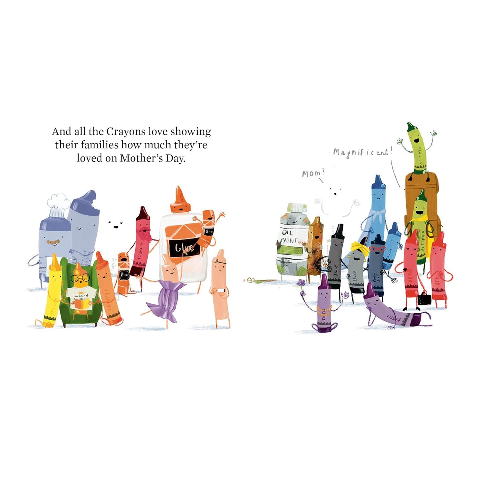 Book cover with colorful crayons and flowers, featuring 'Happy Mother's Day from The Crayons' text.