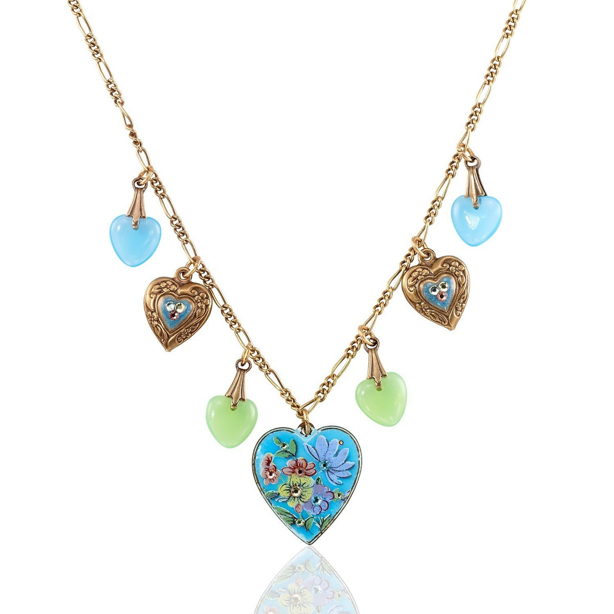 Necklace with heart-shaped pendants on a white background