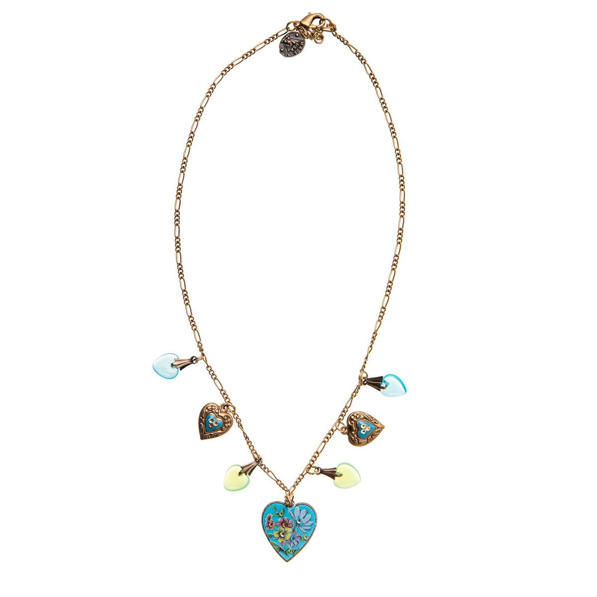 Necklace with heart-shaped charms on a white background