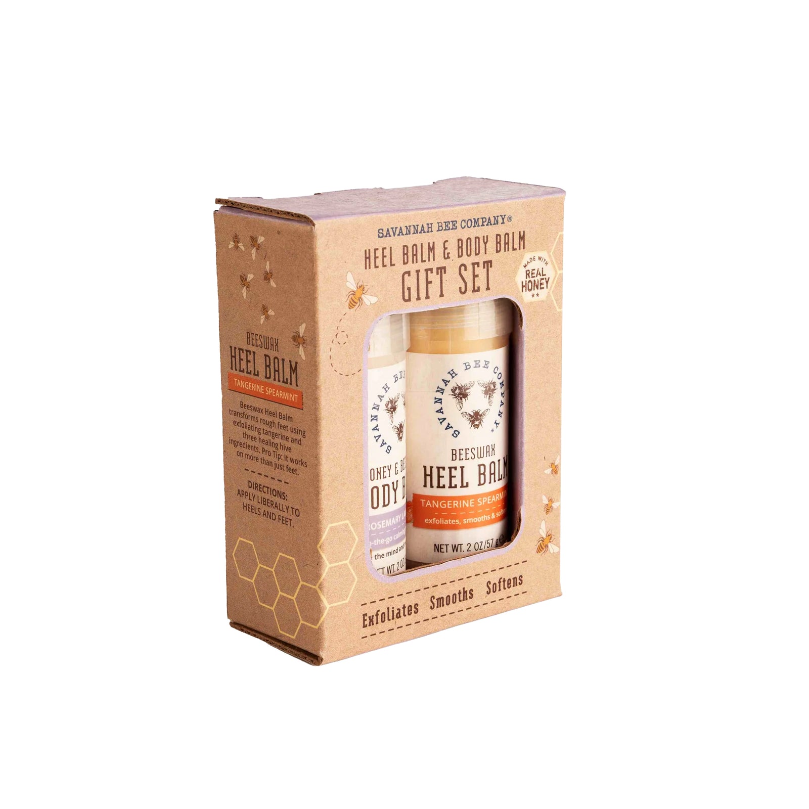 Gift set packaging with two balm containers on a white background