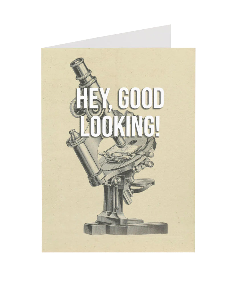 On closer examination, you're pretty cute. Tell the one you love that you think they are mag- nificent with this vintage microscope greeting card. Envelope included. Blank inside for your own message. Dimensions: 4.5" x 6".