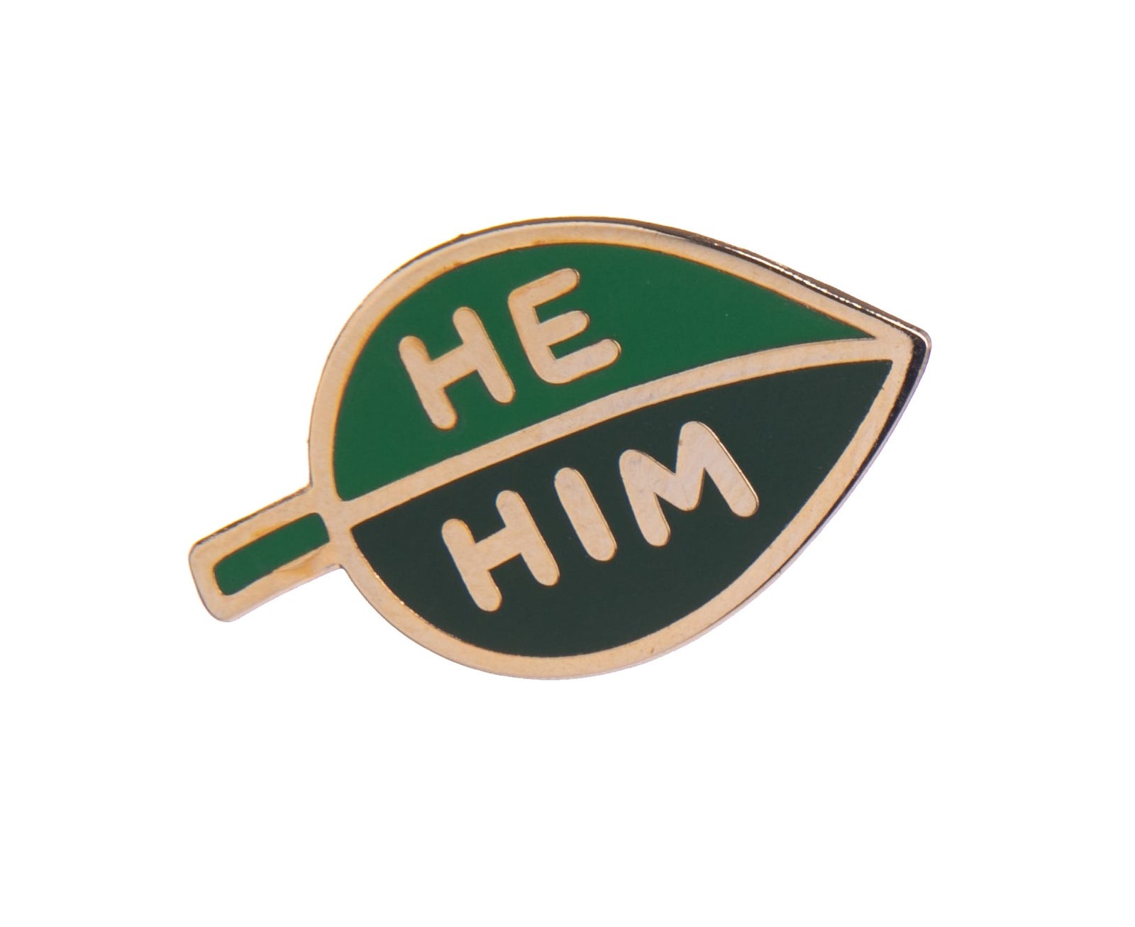 This two-tone enamel leaf pronoun pin allows you to communicate your preferred pronouns in a cute and subtle way. Pin to lapels, backpacks, sneakers and more! Materials: metal and enamel Pin fastening with rubber stopper Dimensions: 1" x 1.5"