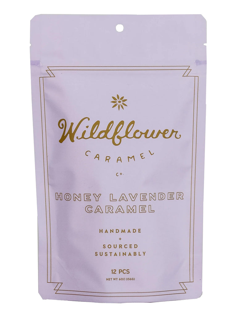 Indulge yourself with the extra-special handmade caramels, deliciously flavored with real honey and lavender flowers. Made with all organic and fair-trade ingredients. Caramels come in a sealable bag with 12 individually wrapped pieces. Net wt. 6oz.