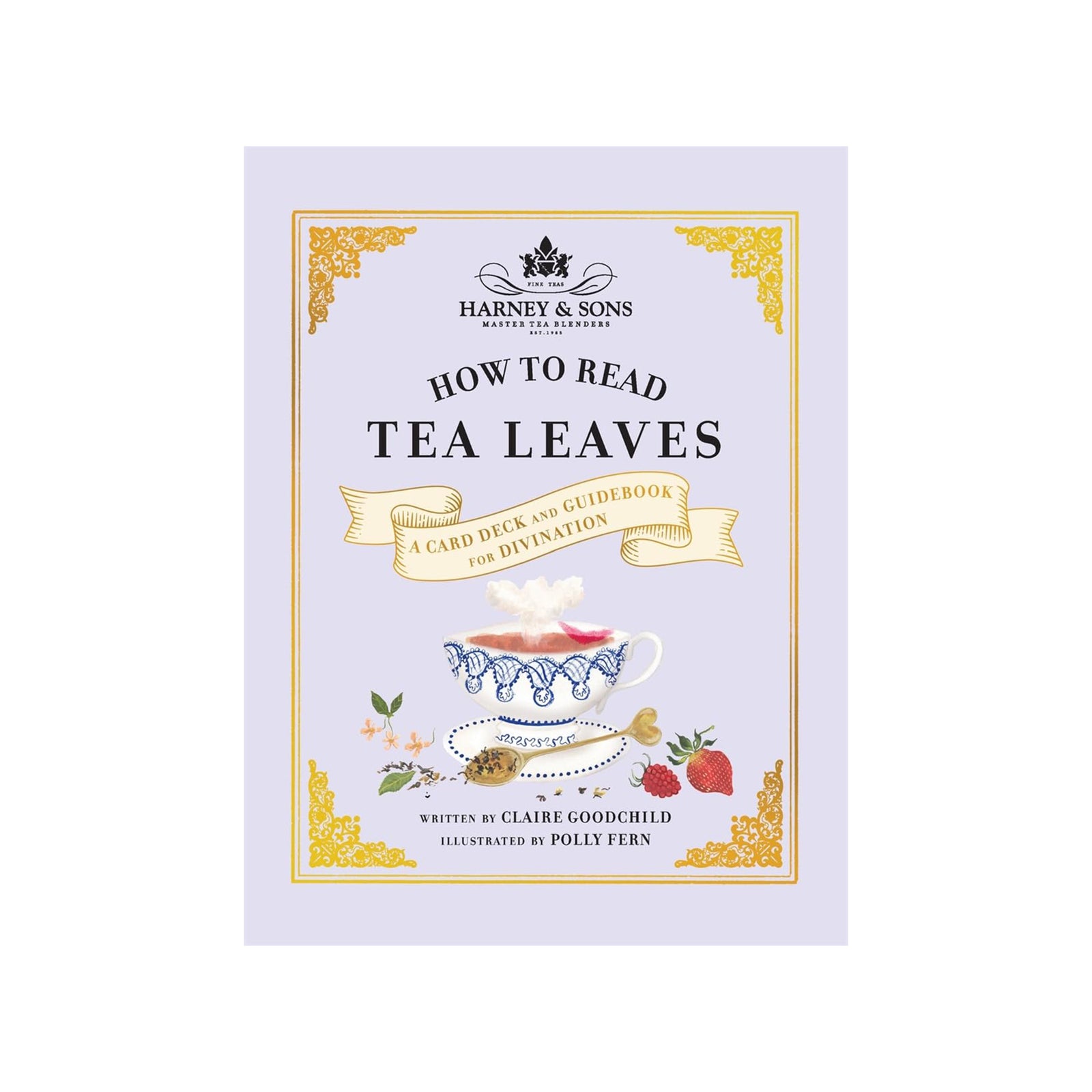 Book titled 'How to Read Tea Leaves' by Harney & Sons on a white background
