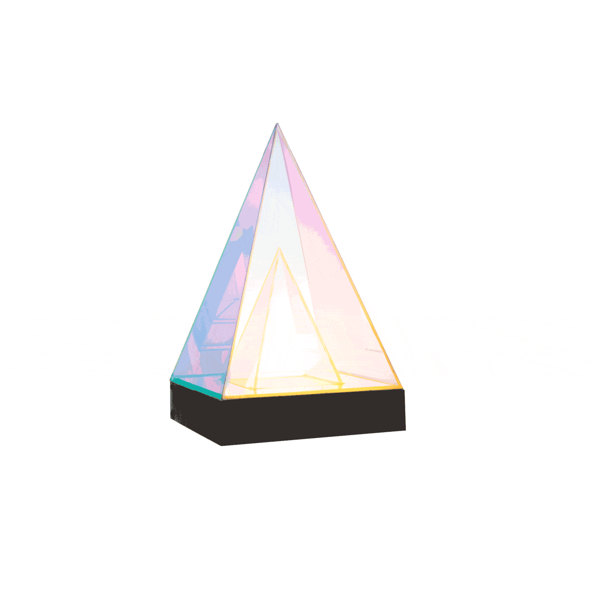 Color changing pyramid-shaped light on a white background