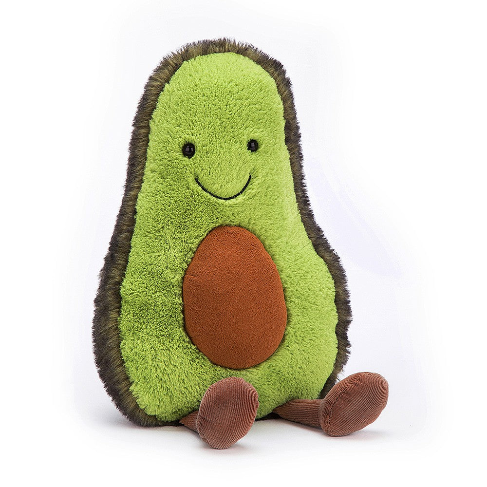 Super-size your five-a-day in an adorable way with this giant-sized Amuseable Avocado! Green and soft, our veggie friend has a clever two-tone jacket in speckled fur. A summer pal with a big stitch smile - good for you in every way! Suitable from birth. Size: 20" x 7".