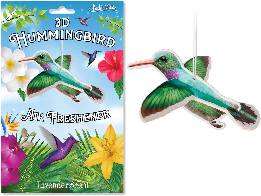 Why have a boring air freshener for your car or home, when you can have a 3D Hummingbird air freshener?! This adorable aromable slots easily together to create a three-dimensional model which captures the essence of a Hummingbird in flight. Lavender scented. Dimensions when assembled: 5" x 5"