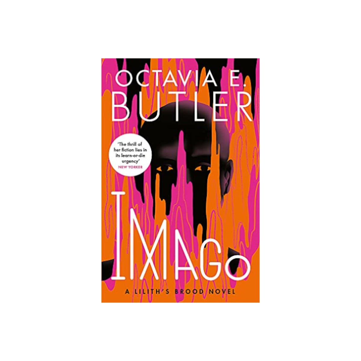 Book cover of 'Imago' by Octavia E. Butler with a stylized face and vibrant colors.