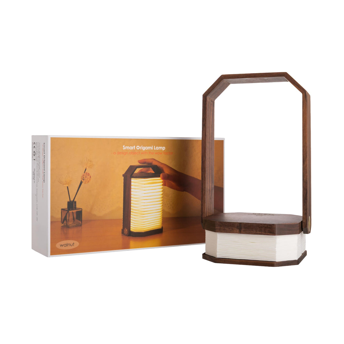 Wooden lantern with a box in the background on a white background