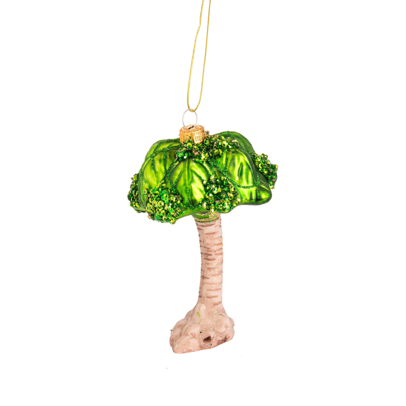 Decorative palm tree ornament with green leaves on a white background