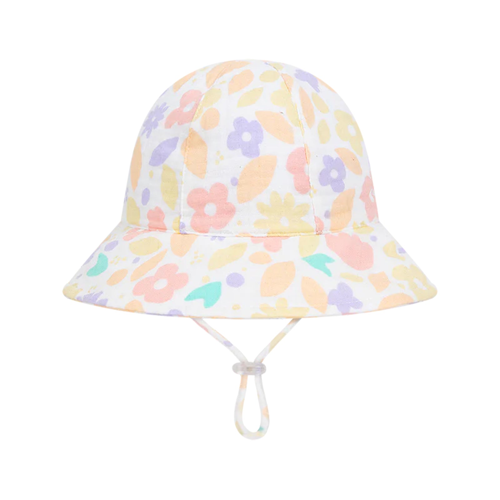 Floral patterned baby bucket hat on a white background