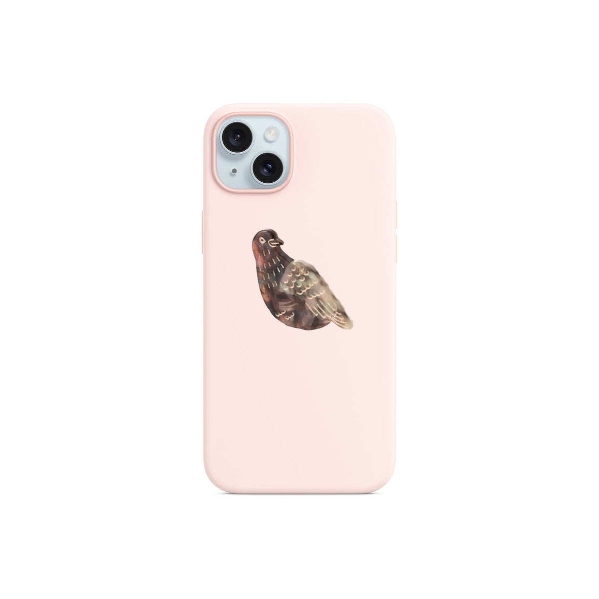 Pink phone case with a bird design on a white background