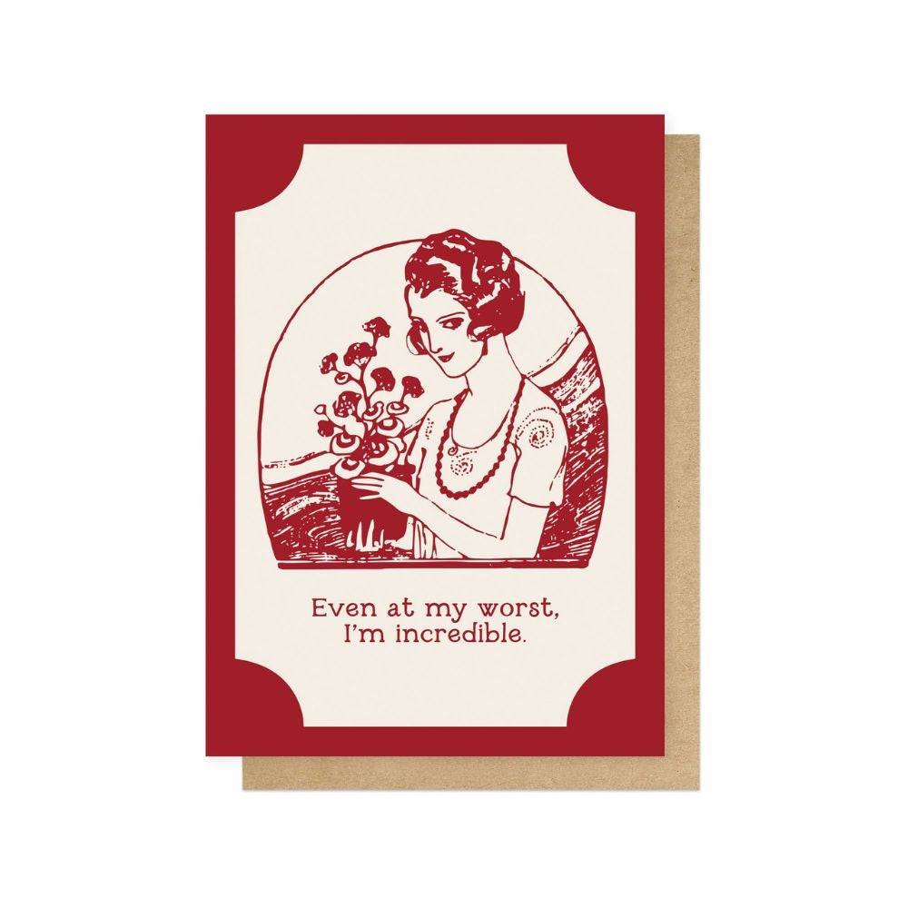 Remind yourself of how amazing you are with this fun and fabulous greeting card, which combines vintage imagery with a modern quote.