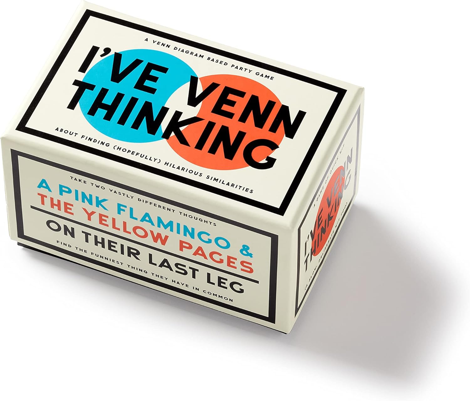 We have more in common than you might think. In fact, that's kind of the point of this game. This Venn diagram-based party game is all about finding hilarious similarities between two random things. Just draw the included red and blue discs to create unexpected pairings and then compete with friends to try to find the funniest thing that they both have in common. 3-8+ players.