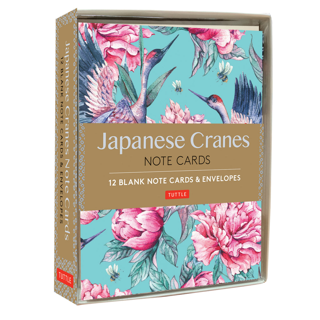 These high-quality note cards feature 12 traditional Asian prints of Japanese Cranes. Blank inside for you to write your own message. These elegant note cards are printed with twelve different patterns and accompanying envelopes. 12 folded blank note cards 6 x 4 inches. 